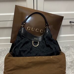 Gucci Black Canvas Bag with Gold Accents